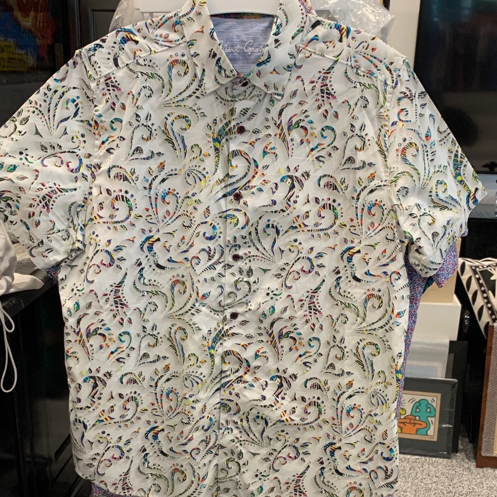 Robert Graham White Short-Sleeve Paisley Button-Down with Multicolor Accents